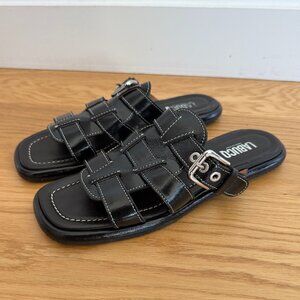 LABUCQ Fischer Slide Sandals Black Patent Leather Size 39